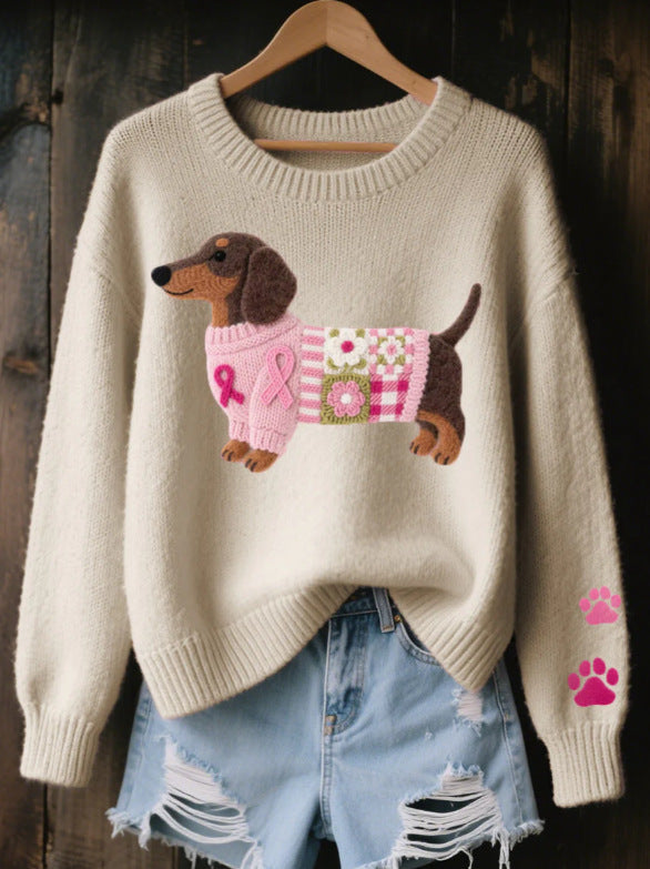 Damestrui met ronde hals en grafisch ontwerp - Halen