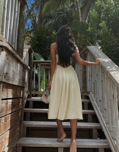 Addison - Rugloze Kriskras Split Midi Dress