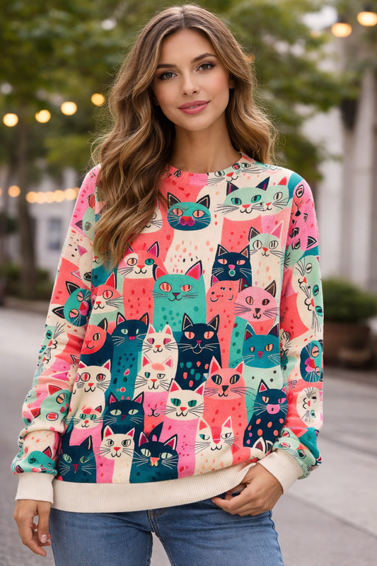 Damestrui met artistieke kattenprint - Lirwen