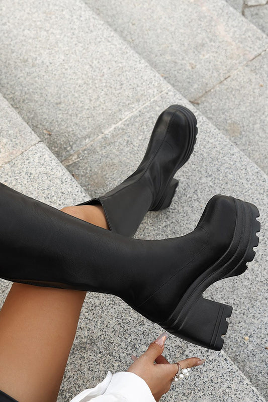 Robine | Zwarte kniehoog plateau laarzen – Stijlvol & Comfortabel